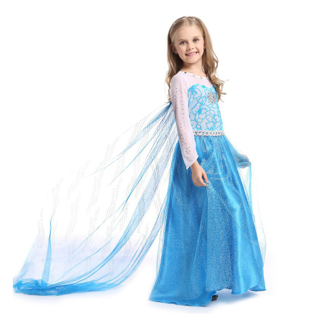 open lace back dress Girls Princess Dresses Costume Snow Party Dress up Blue Dress with Cap –  jiaduofashion