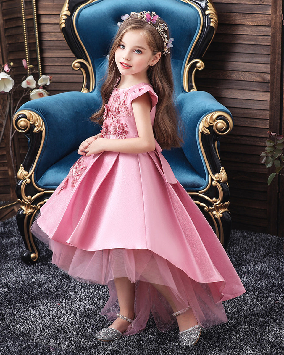 Girls Floral Embroidered Tulle Birthday Wedding Dress Flower Girl Dres