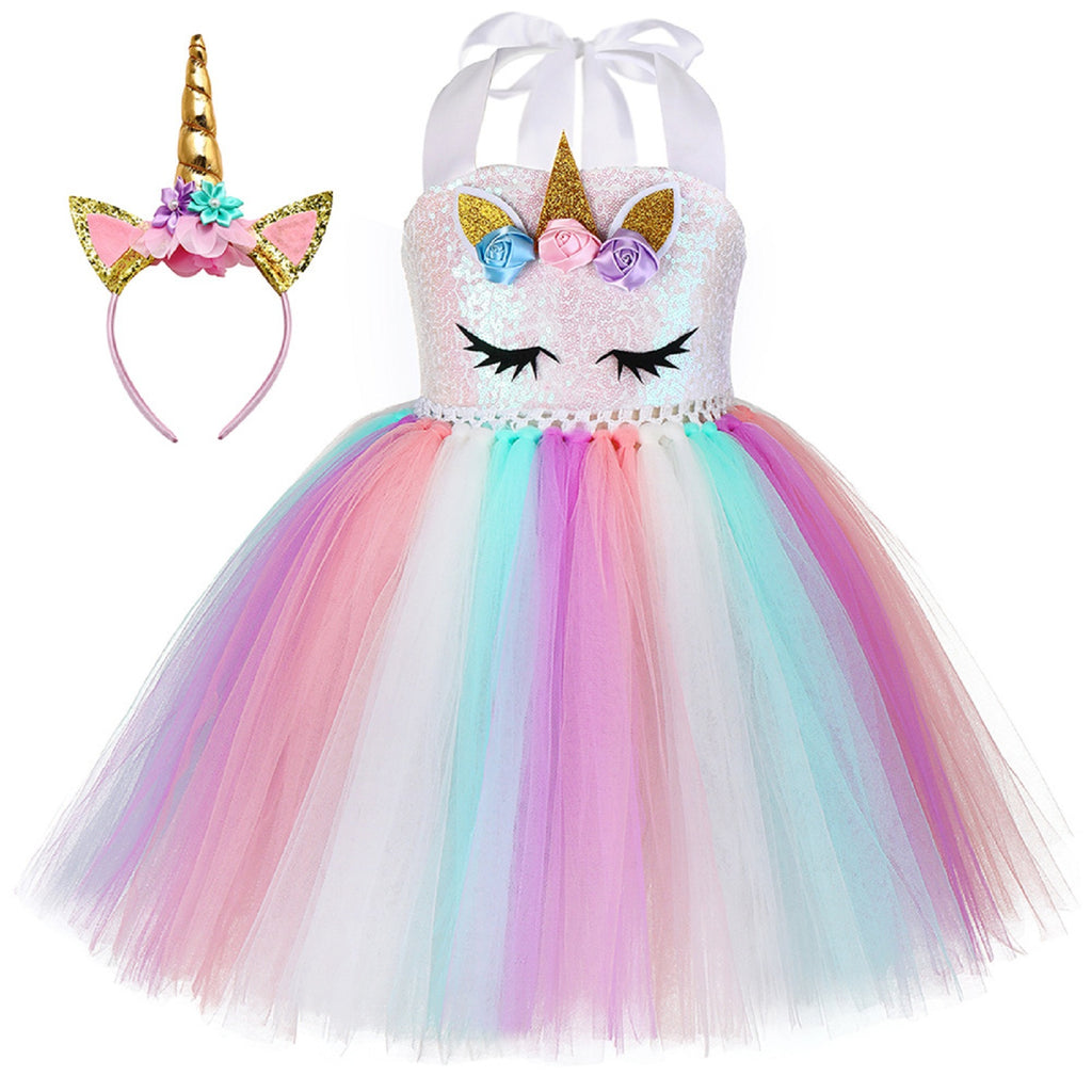 Tutu rainbow unicorn dress for party girls - Including 1 headband,fest jiaduofashion Tutu rainbow unicorn dress for party girls - Including 1 headband,fest jiaduofashion