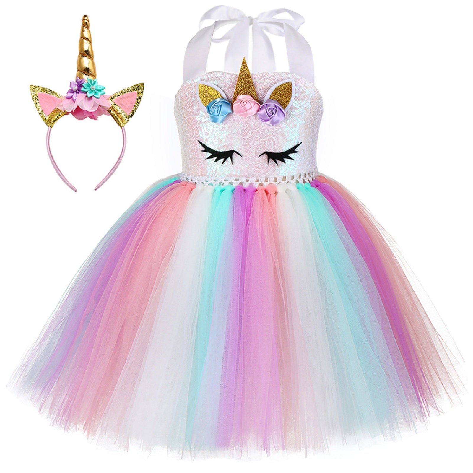 Tutu rainbow unicorn dress for party girls - Including 1 headband,fest jiaduofashion Tutu rainbow unicorn dress for party girls - Including 1 headband,fest jiaduofashion